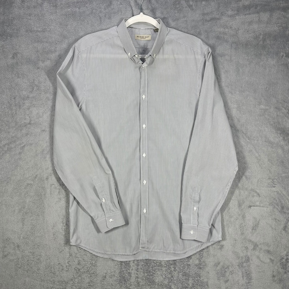 Burberry London Dress Shirt Mens 16-41 Grey White Striped Tailored Long Sleeve